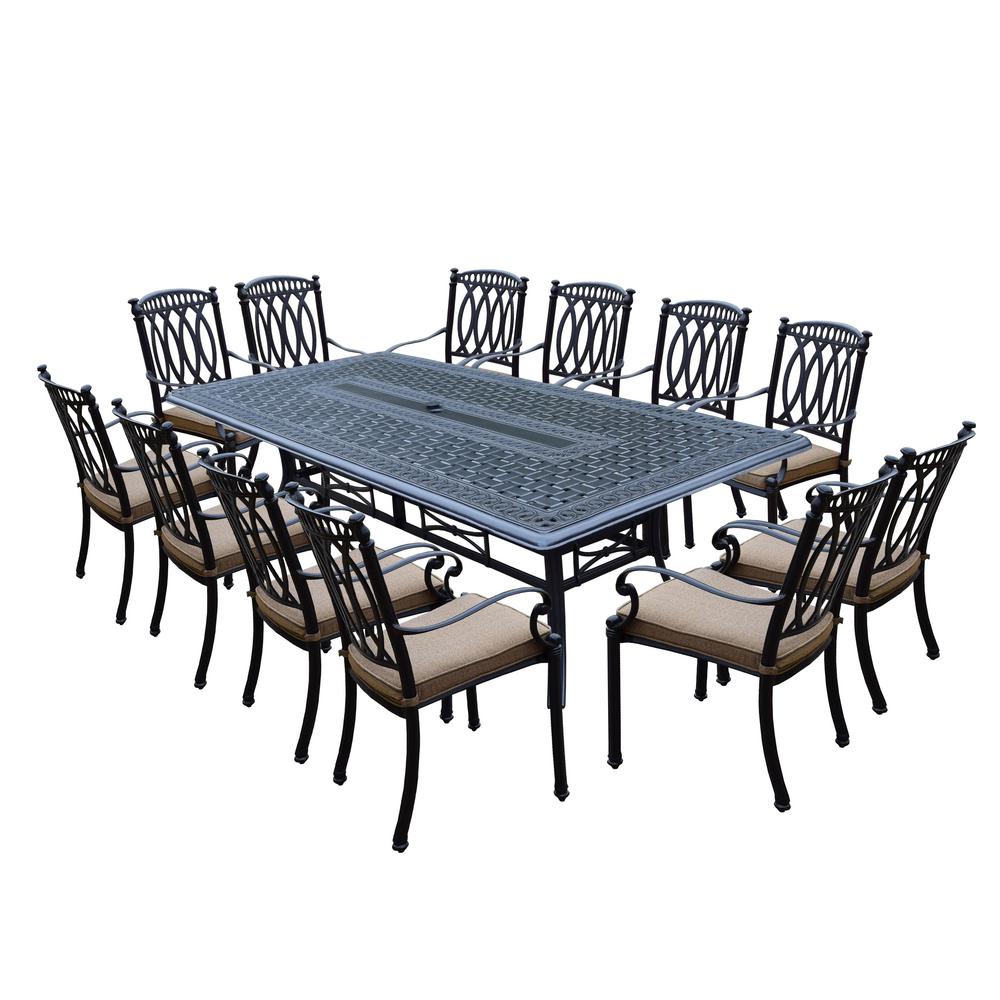 Morocco Aluminum 13 Piece Outdoor Dining Set With Sunbrella Beige