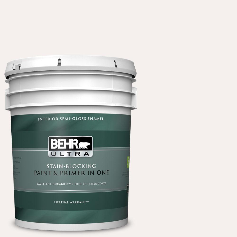 BEHR ULTRA 5 gal. WB600 Luster White SemiGloss Enamel Interior