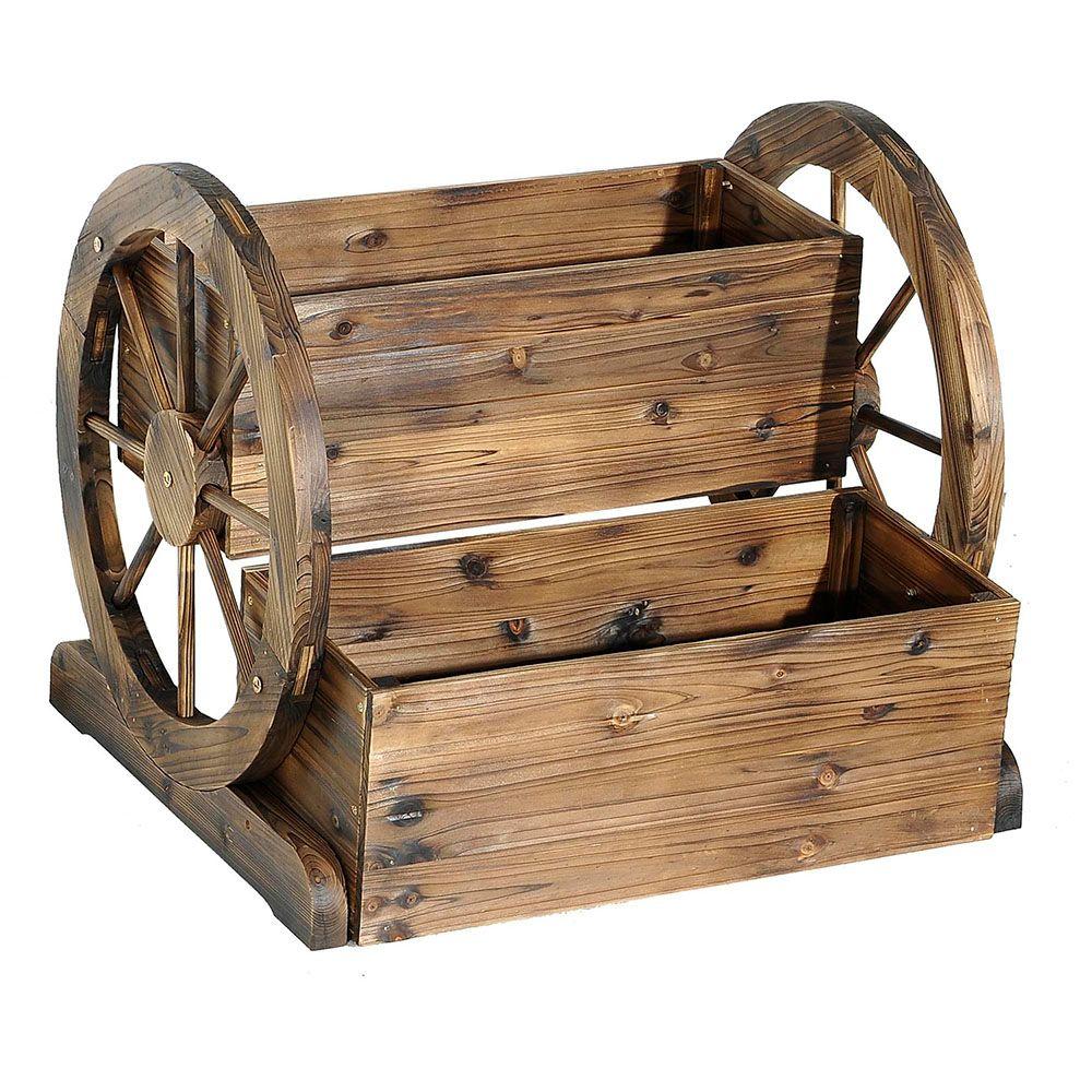 Sunjoy 22 in. Dia Rustic 2Tier Wooden Flower PotDPS1047PWD The