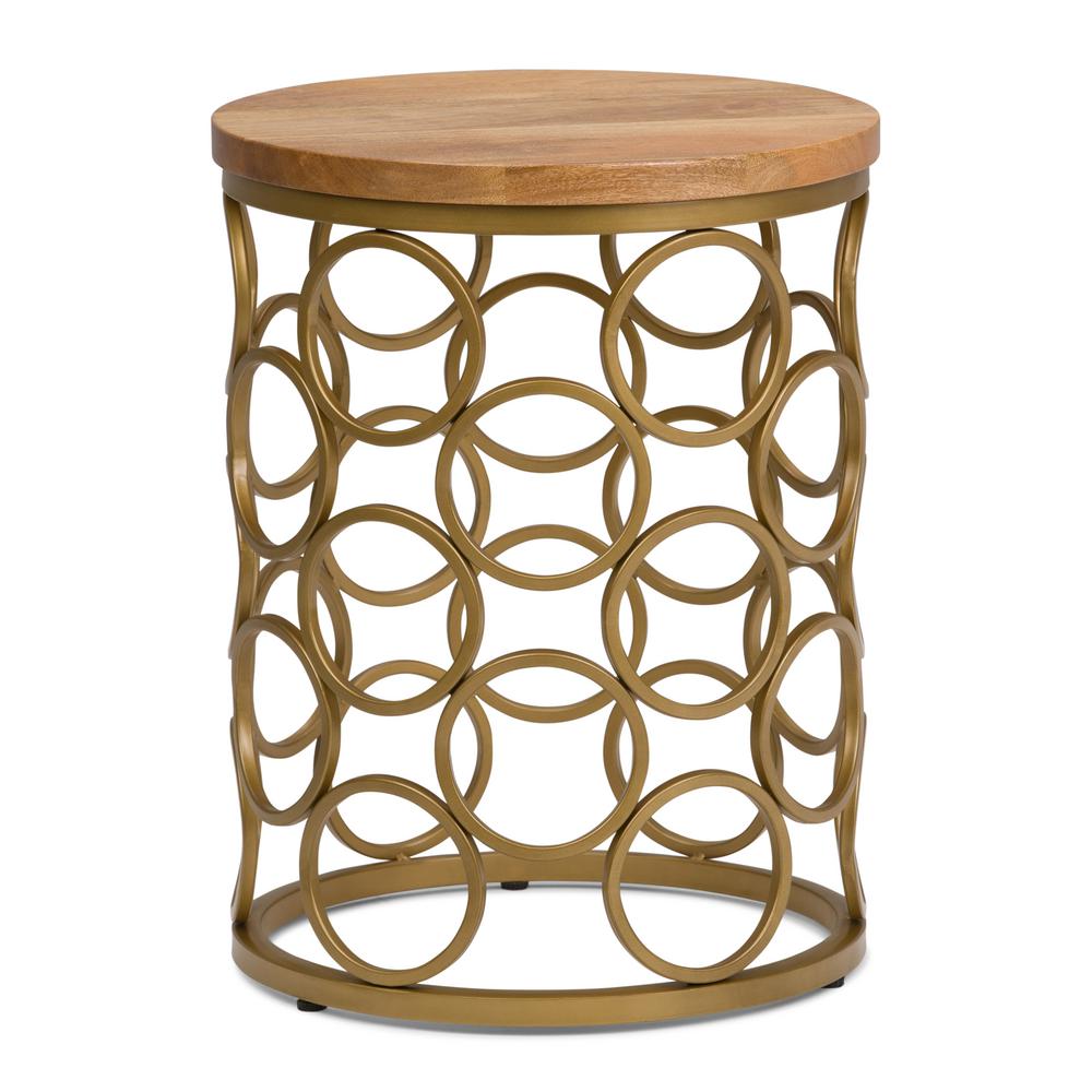 Simpli Home Sa Round 17 In Wide Metal And Wood Accent Wide Metal And Wood Accent Side Table In Natural Gold
