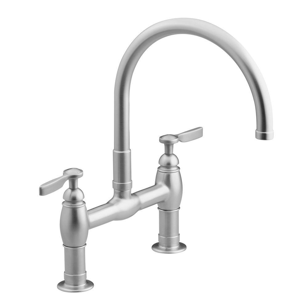 Kohler Parq Deck Mount 12 In 2 Handle Mid Arc Bridge Kitchen Faucet Vibrant Stainless Steel