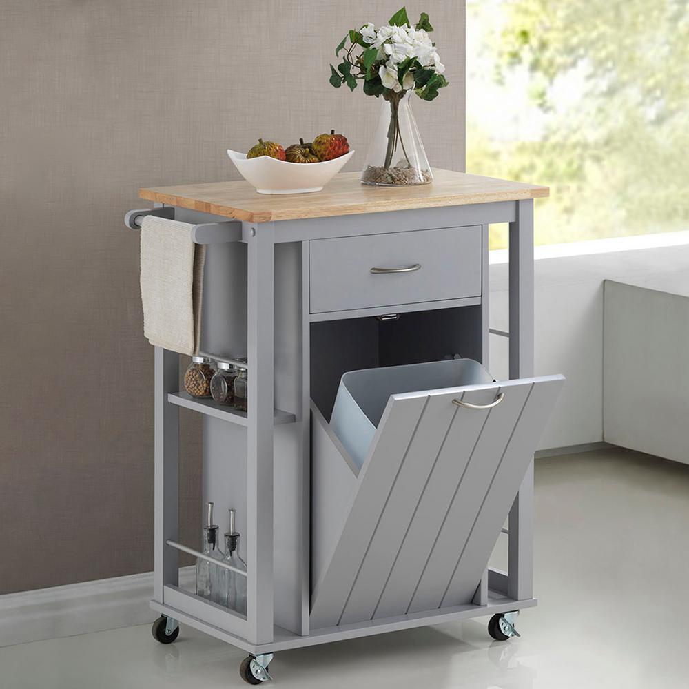 Baxton Studio Yonkers Gray Kitchen Cart With Wood Top 28862