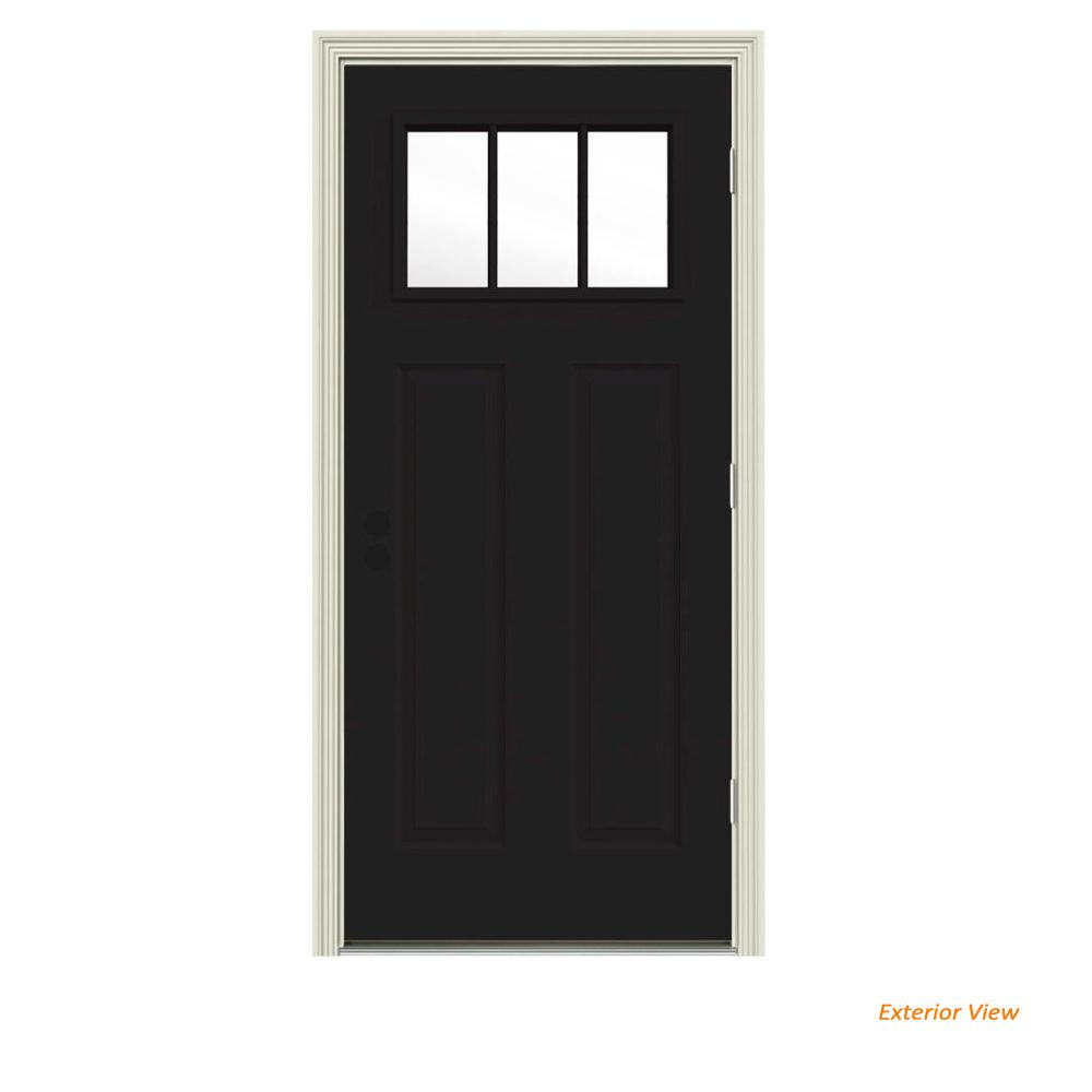 Jeld Wen 34 In X 80 In 3 Lite Craftsman Black Painted Steel