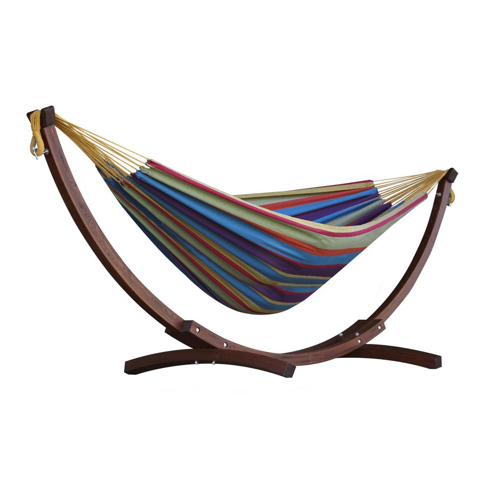 Vivere 8 ft. Double Cotton Hammock in Tropical with 8 ft. Solid Pine Arc Stand by Vivere