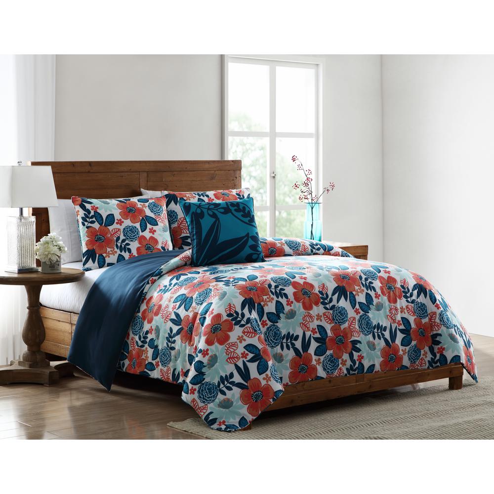 Morgan Home Portia Red And Blue Floral Full Queen Comforter Set