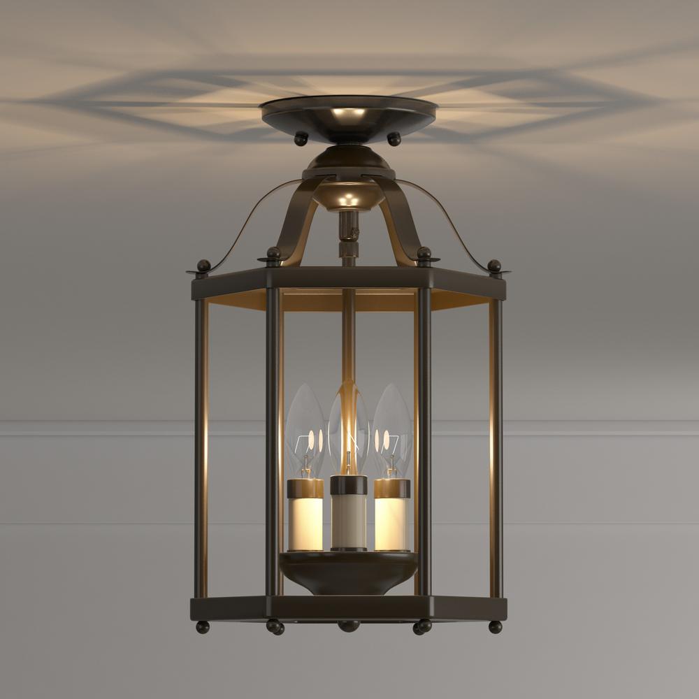 Sea Gull Lighting Bretton 9 5 In W 3 Light Heirloom Bronze Semi Flush Mount Convertible Pendant 5231 782 The Home Depot