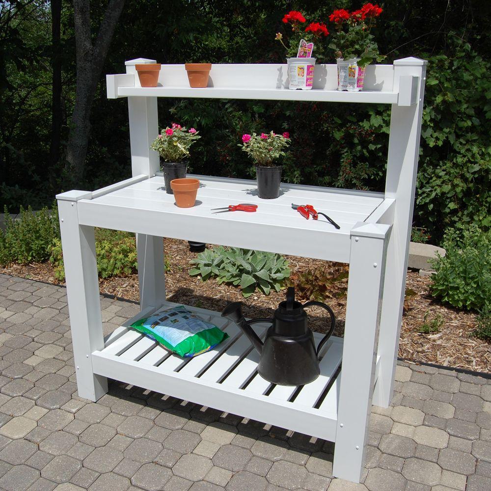 Dura Trel 52 In W X 26 In D X 59 In White Vinyl Hillcrest Potting Bench 11201 The Home Depot