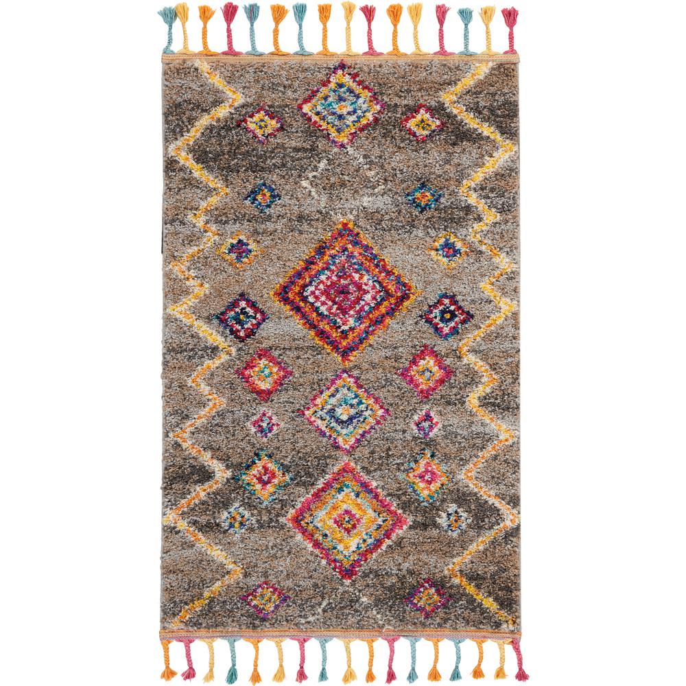 Nourison Moroccan Casbah 2' X 4' Charcoal Grey Multicolor Scandinavian