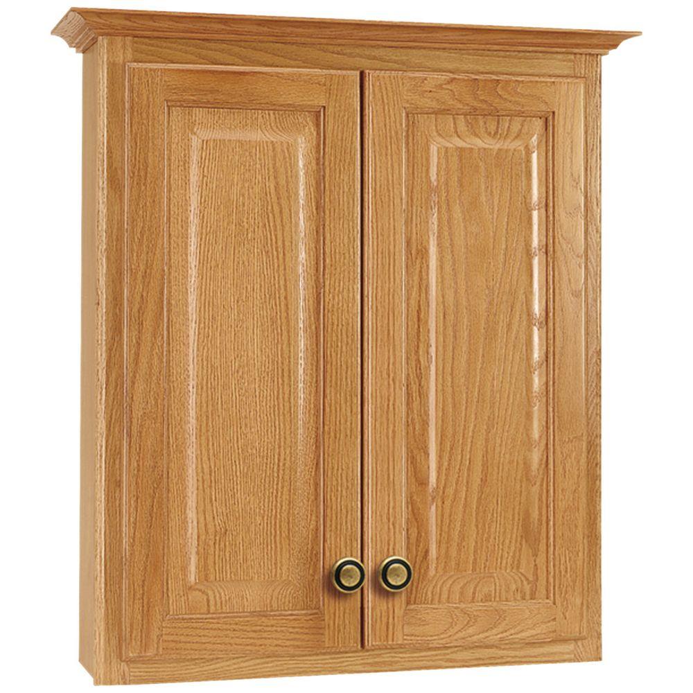 Glacier Bay Hampton 25 In W X 29 In H X 7 1 2 In D Bathroom Storage Wall Cabinet In Oak