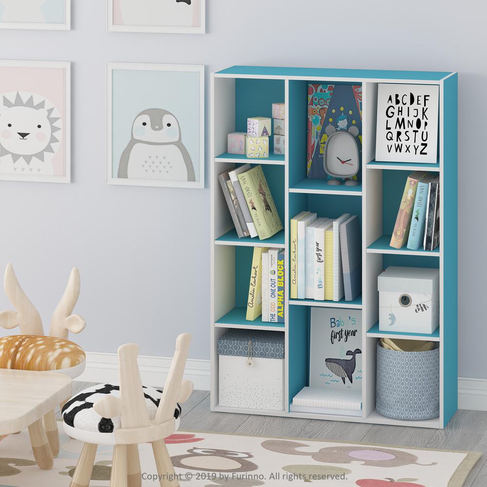 Furinno White Light Blue 11 Cube Reversible Open Shelf Bookcase