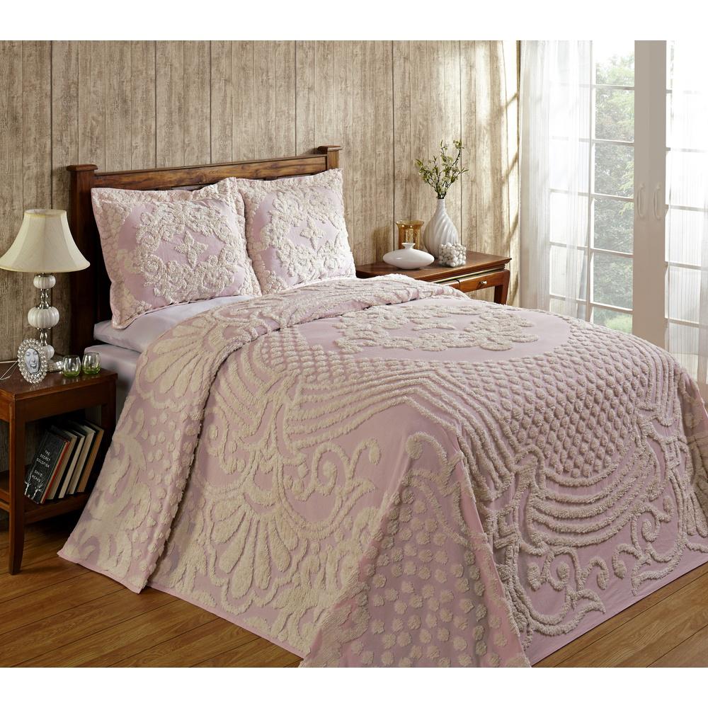 Luxury 3pc Blush Pink Cotton Chenille Medallion Comforter AND Decorative Shams