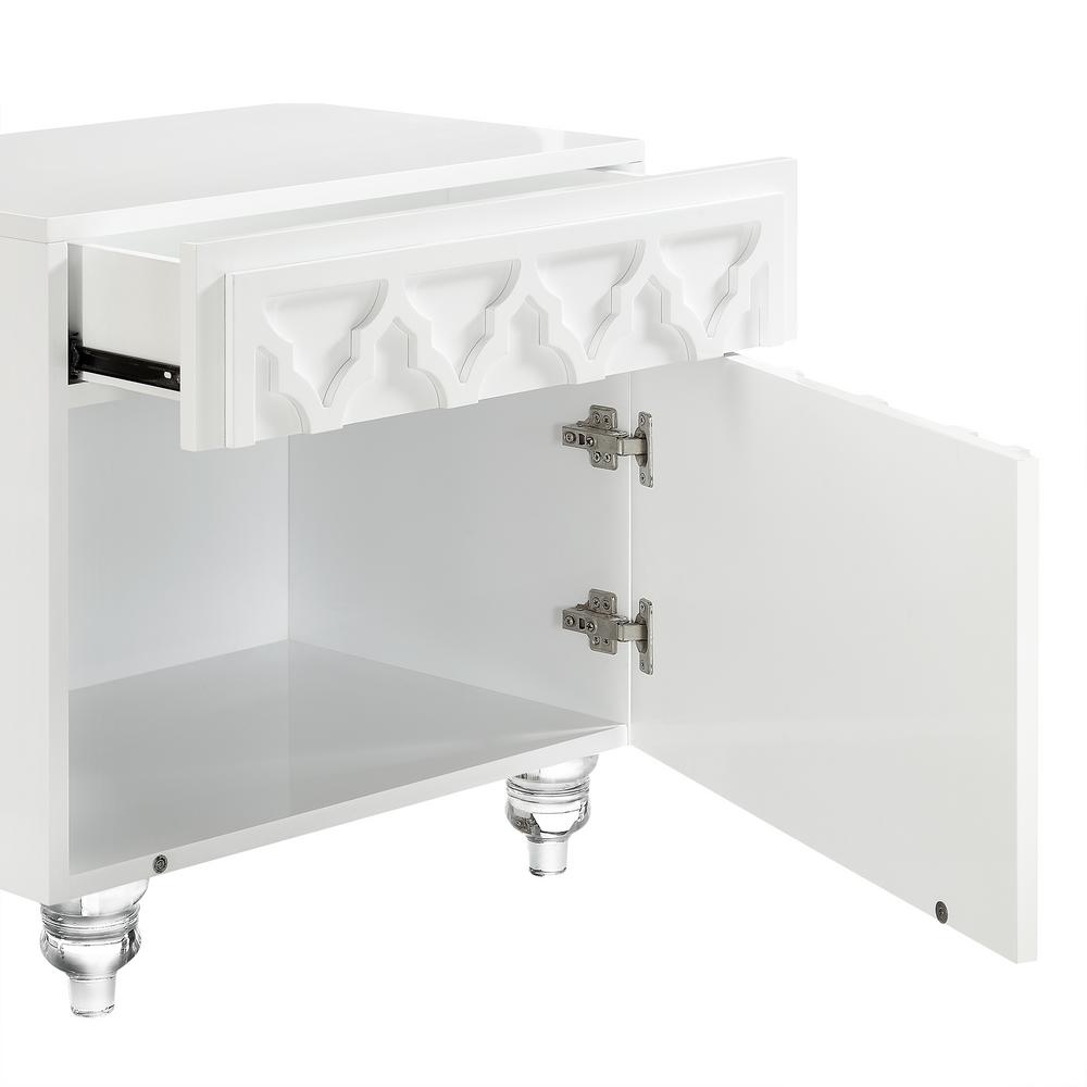 Inspired Home Keira Trellis Lacquered White End Table Lucite Leg