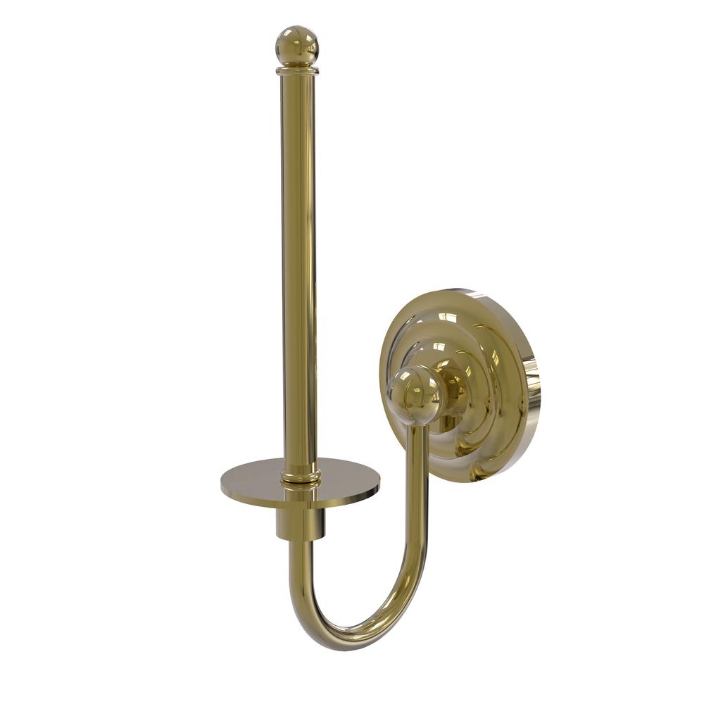 Allied Brass Que New Collection Upright Single Post Toilet Paper Holder   Unlacquered Brass Allied Brass Toilet Paper Holders Qn 24u Unl 64 300 