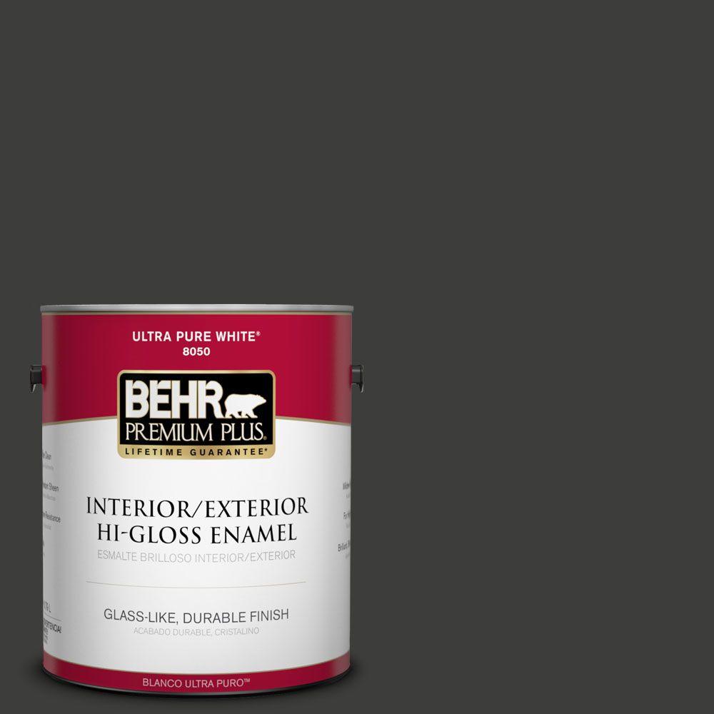 BEHR Premium Plus 1gal. SH790 Black Suede HiGloss Enamel Interior
