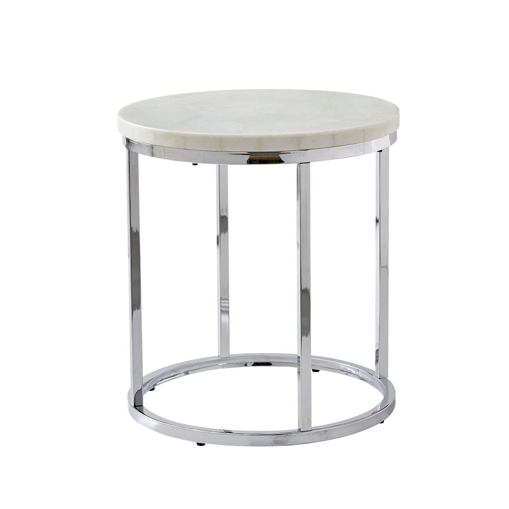Steve Silver Echo 24 In White And Chrome Round End Table Ec100we The Home Depot - Round Chrome Table