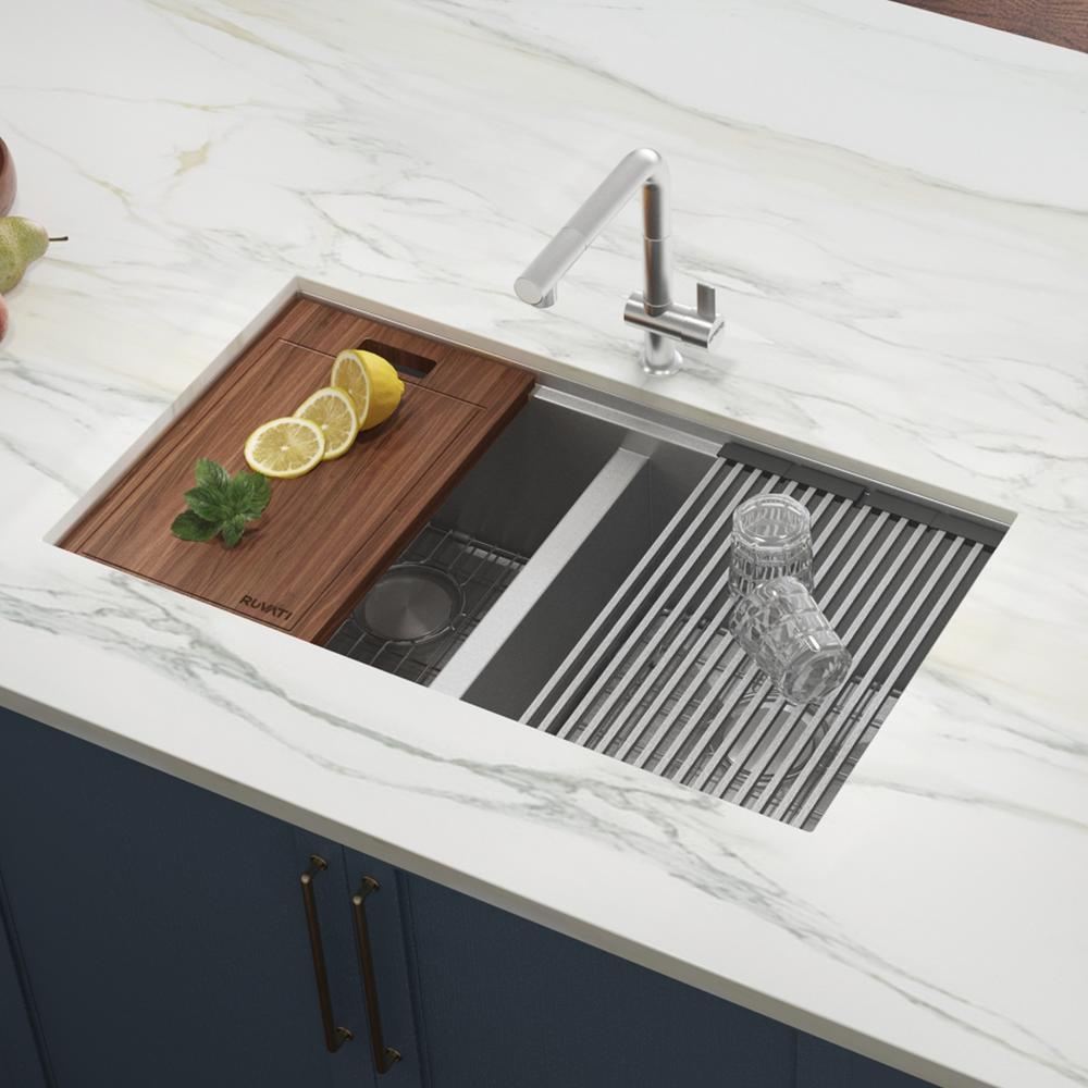 Ruvati 33 In Workstation Ledge 60 40 Double Bowl Undermount 16 Ruvati 33 In Workstation Ledge 60 40