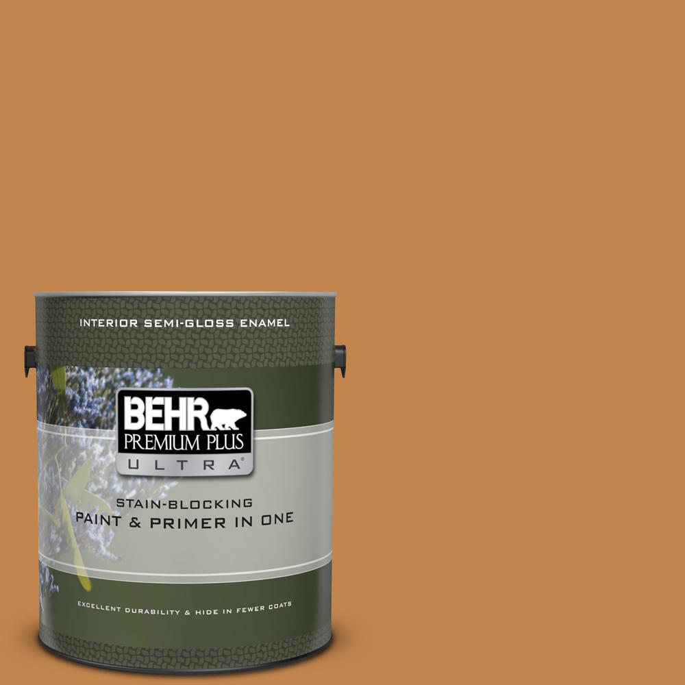 BEHR Premium Plus Ultra 1 Gal. #UL120-9 Butter Rum Semi-Gloss Enamel ...