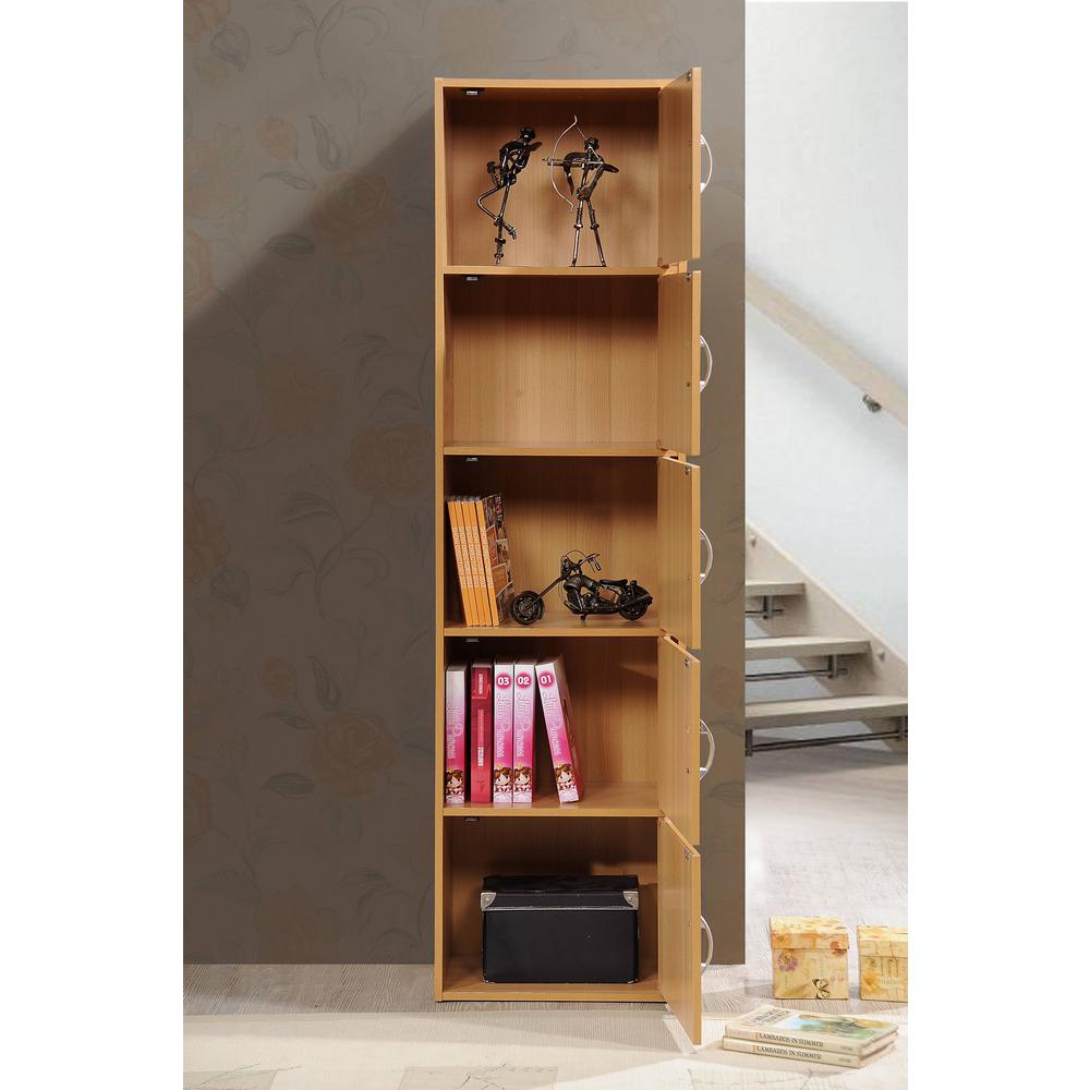 Hodedah 5 Shelf 59 In H Beech Bookcase With Doors Hid5 Beech