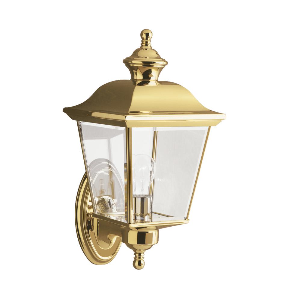 Kichler Bay Shore 15 5 In 1 Light Polished Brass Outdoor Wall Mount Lantern With Clear Beveled