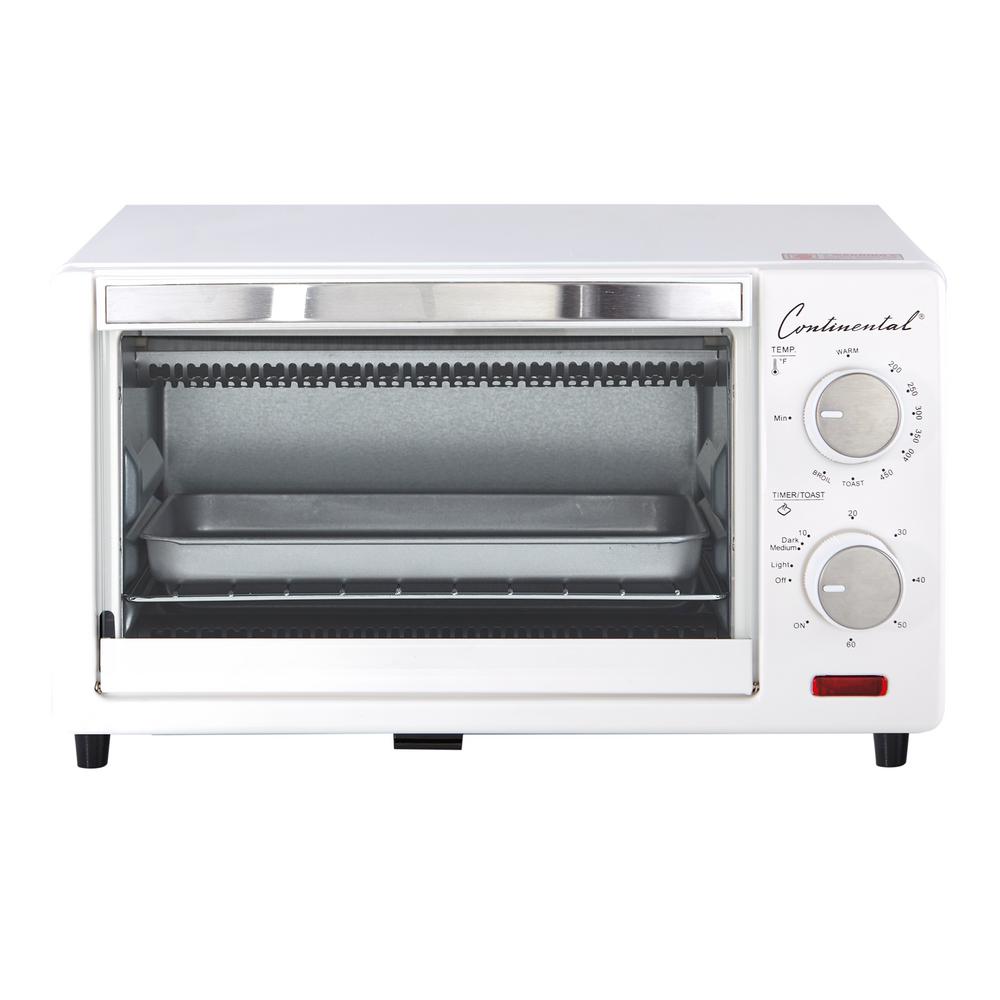 Continental Electric 1000 W 4Slice White Toaster Oven with 60 Minute