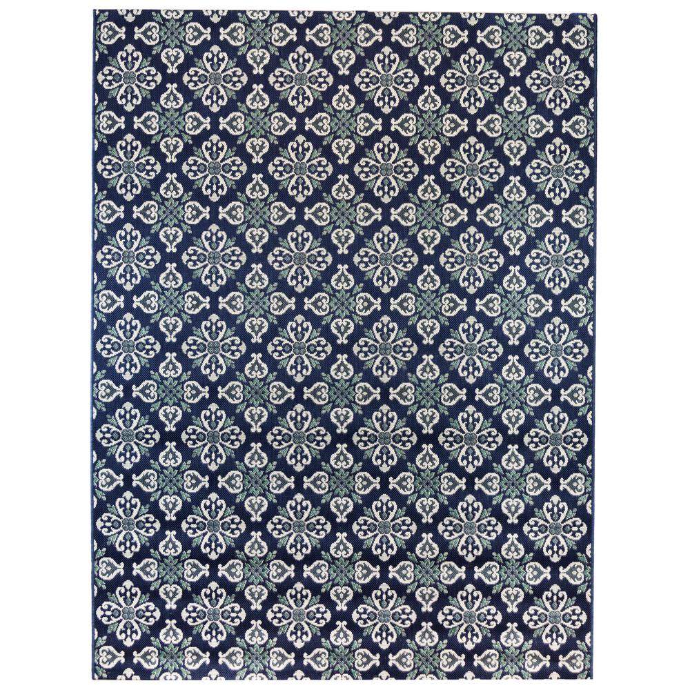 Hampton Bay Diamond Trellis Navy Teal 5 ft. 3 in. x 7 ft. Indoor