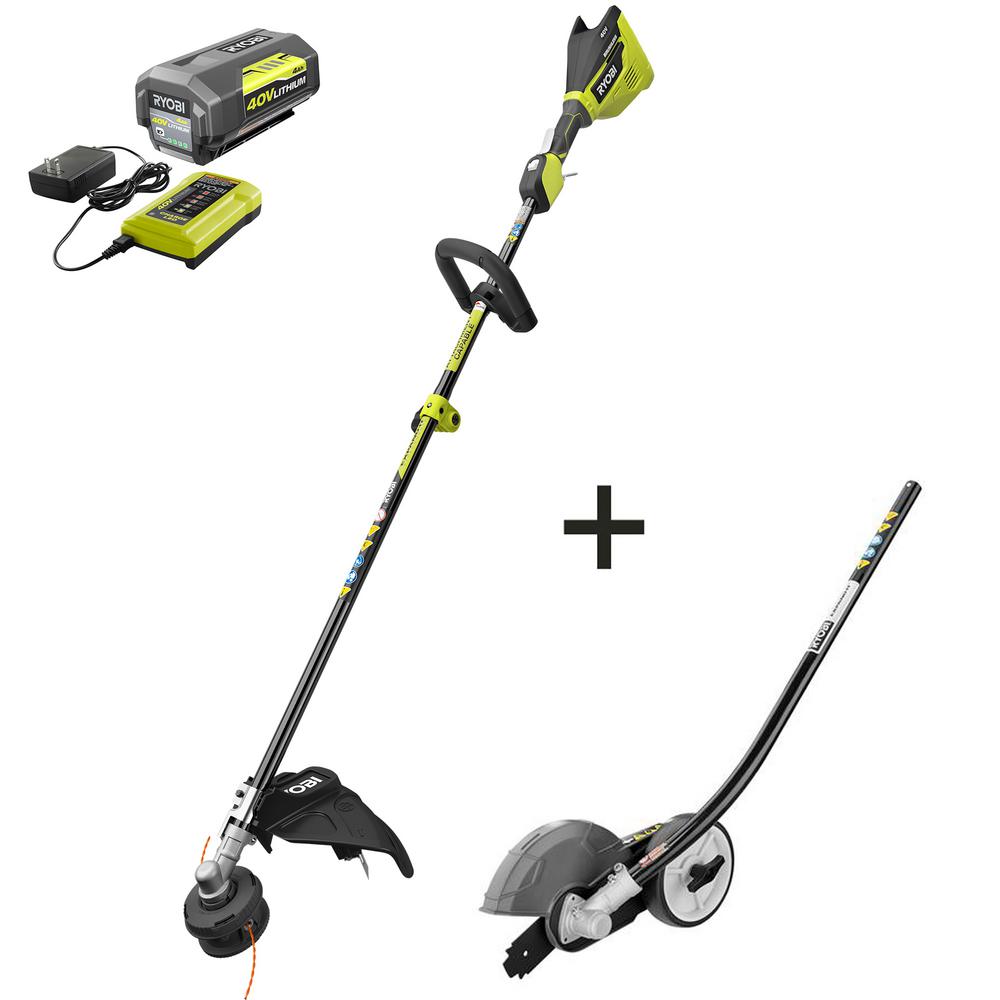 RYOBI 40Volt LithiumIon Cordless Attachment Capable Trimmer/Edger 4.0 Ah Battery and Charger