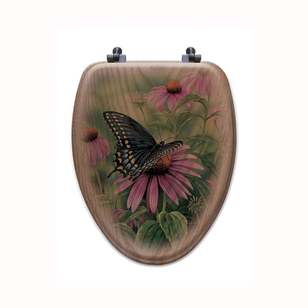 Black Swallowtail Elongated Closed Front Wood Toilet Seat in Oak Brown