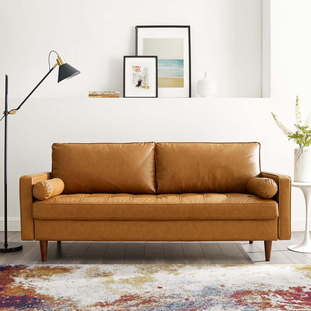 Modway Valour Upholstered Faux Leather Sofa In Tan Eei 3765 Tan