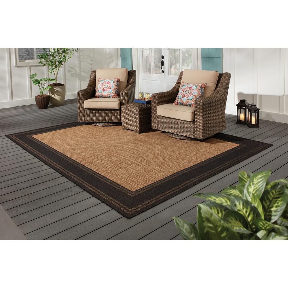 Hampton Bay Brown With Black Border 8 Ft X 10 Ft Indoor Outdoor Area Rug The Home Depot