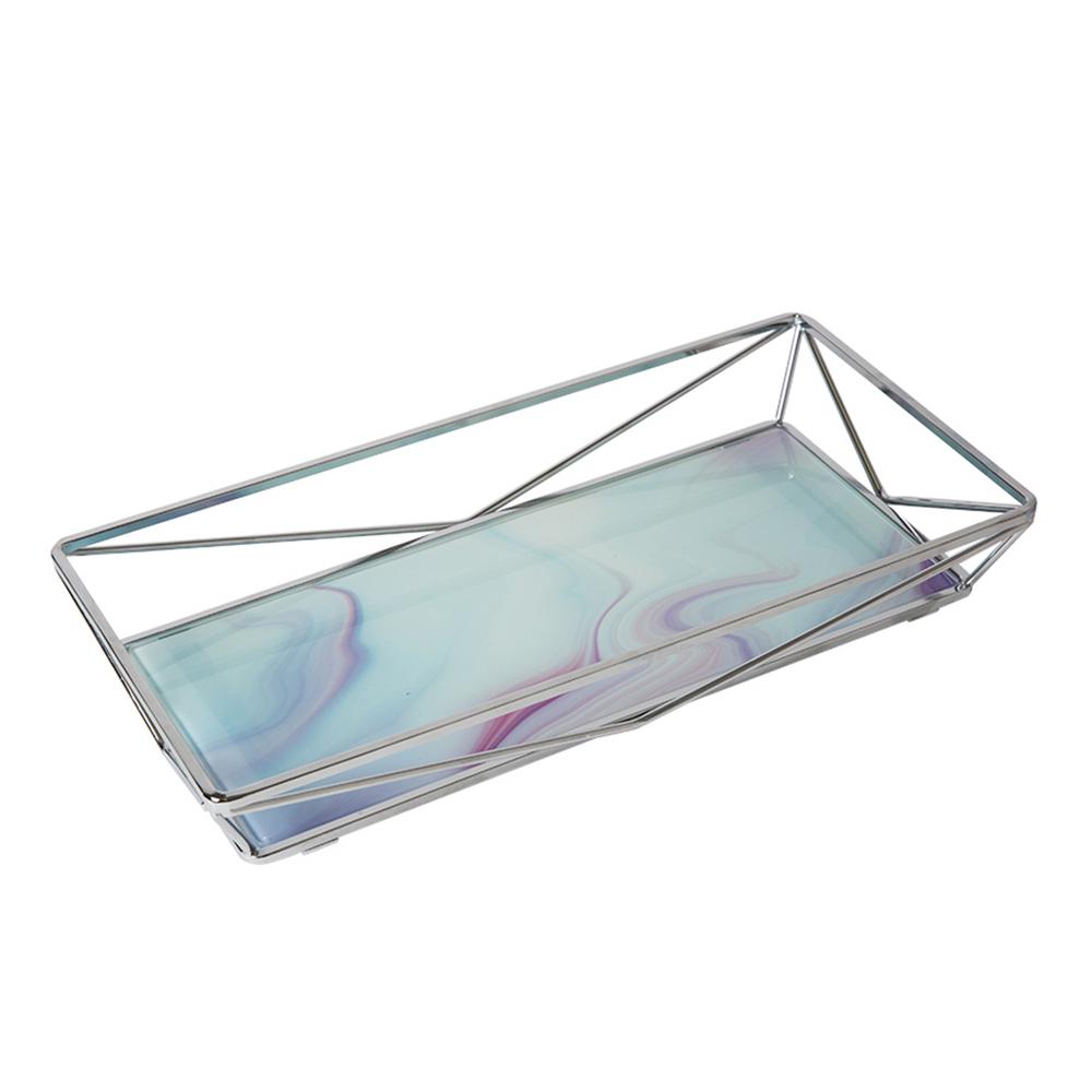 Home Details Marble Metallic Agate Design Geometric Vanity Tray in