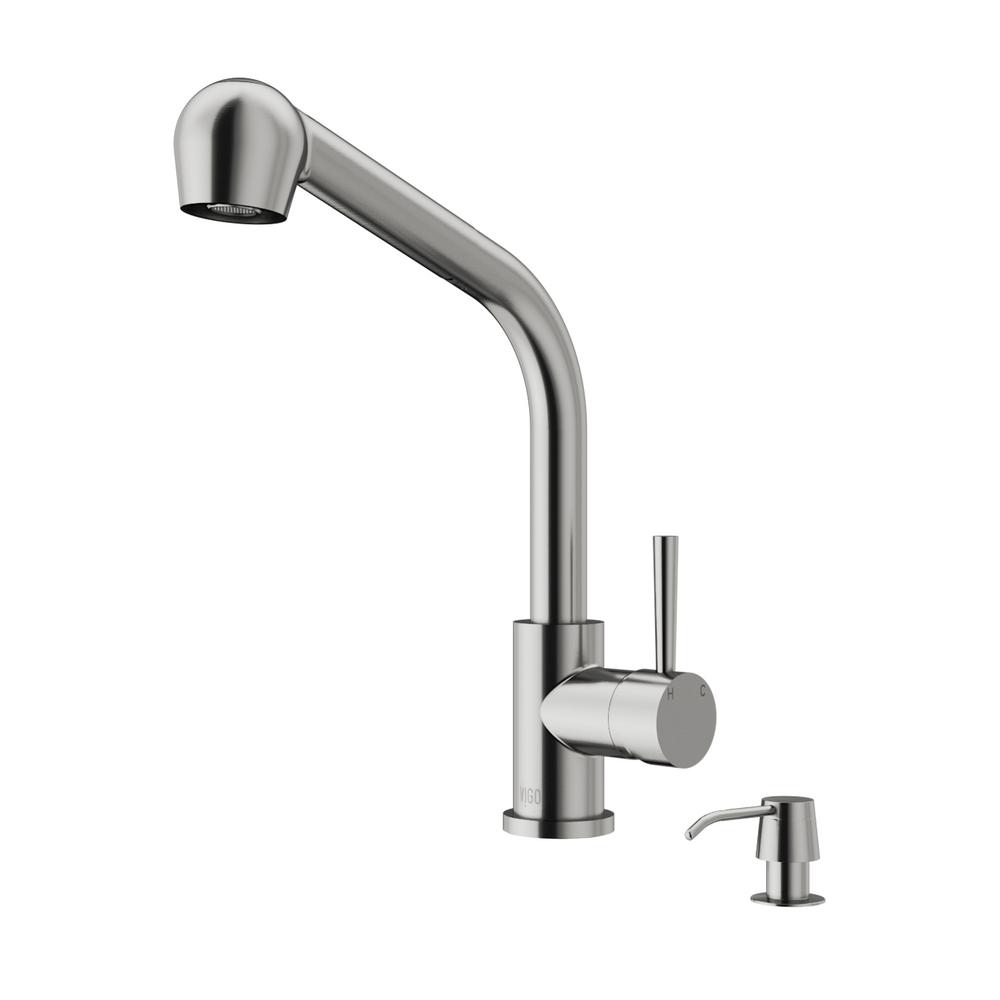 VIGO Single Handle Pull Out Sprayer Kitchen Faucet With Soap