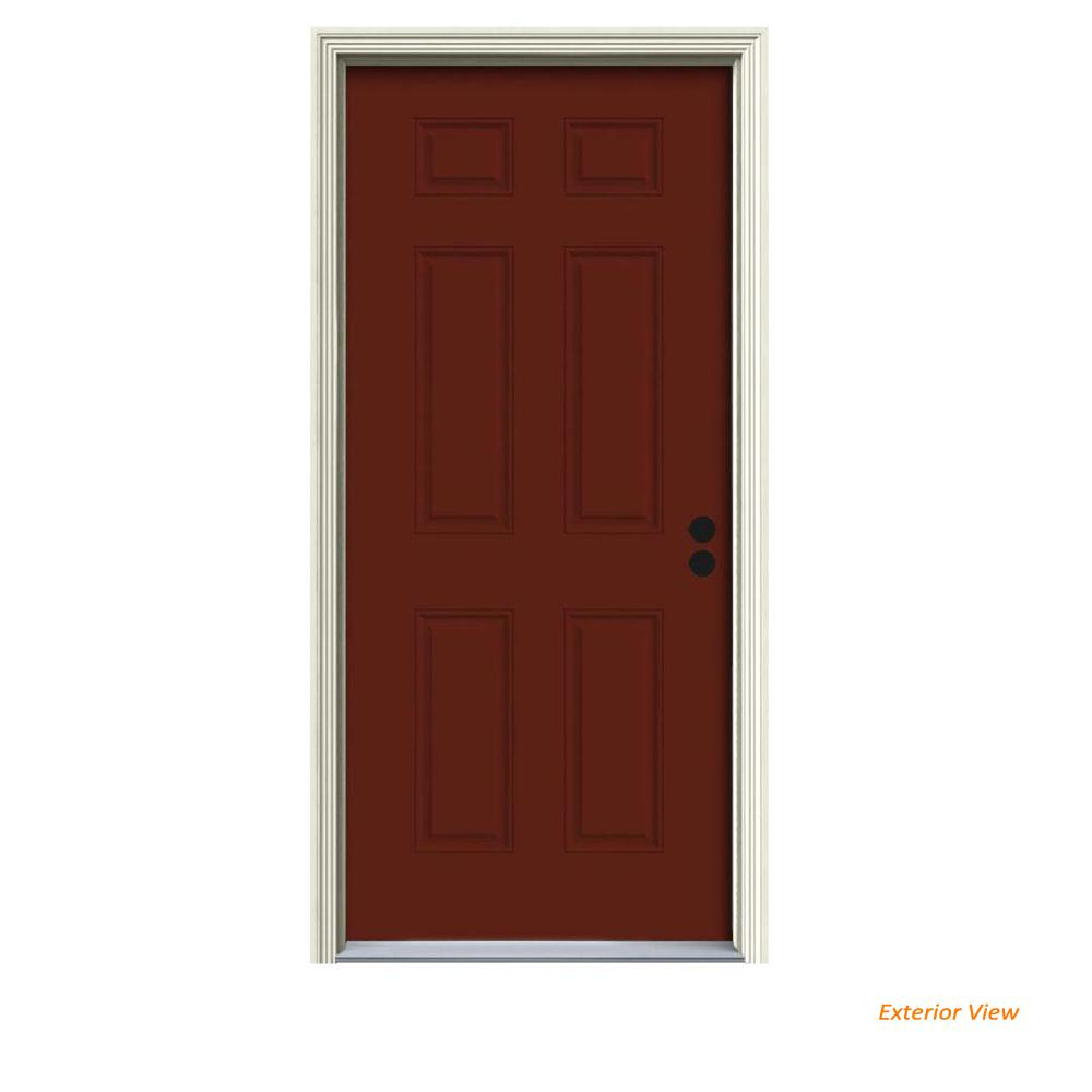 Jeld Wen 30 In X 80 6 Panel Mesa Red Painted Steel Prehung Left 6 Panel Mesa Red Painted Steel Prehung Left Hand Inswing Front Door W Brickmould