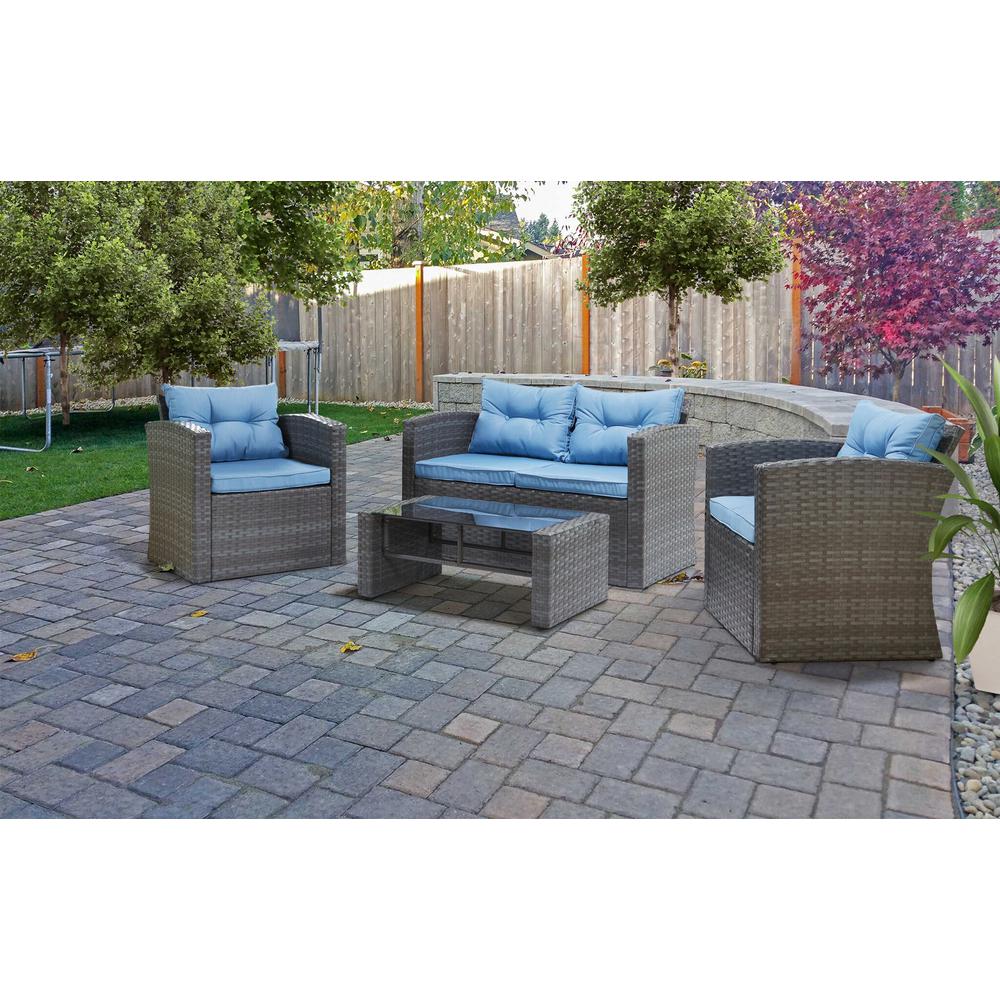 Blue Gray Patio Conversation Sets Outdoor Lounge Furniture Roatan Grey 4 Piece Wicker Patio Conversation Set With Light