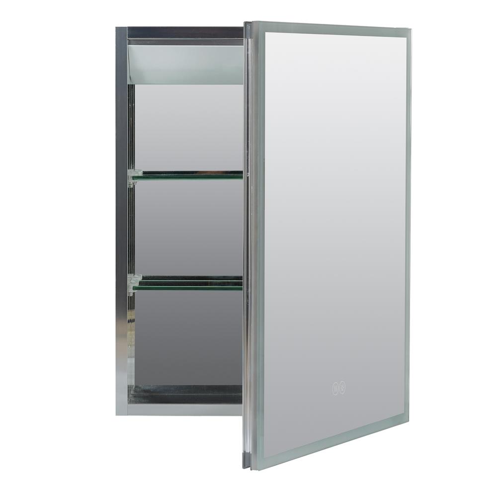 Zenna Home 17 7 In W X 23 5 In H Surface Mount Edge Lit Led Framed Mirror Medicine Cabinet In Aluminum With Right Hinged Door Emra1824lr The Home Depot