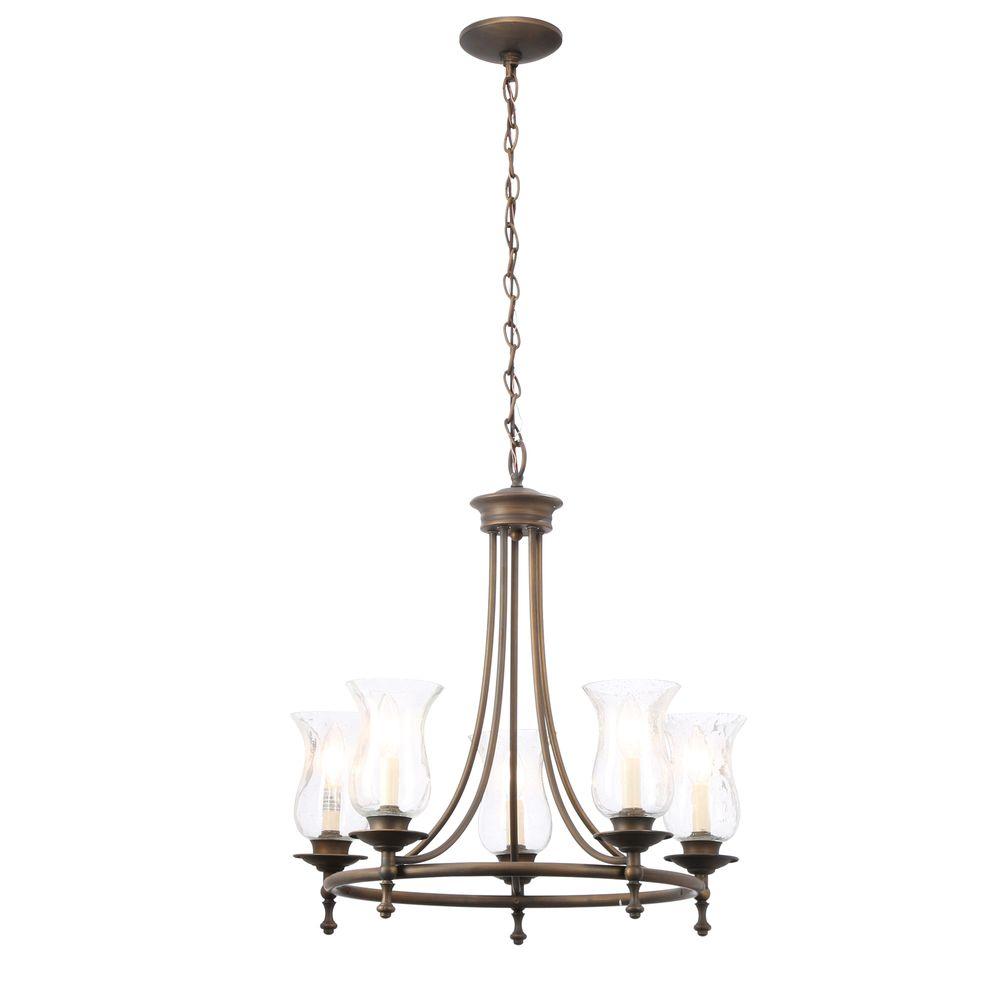 Hampton Bay Grace 5-Light Rubbed-Bronze Chandelier with Seeded Glass Shades was $137.0 now $84.5 (38.0% off)