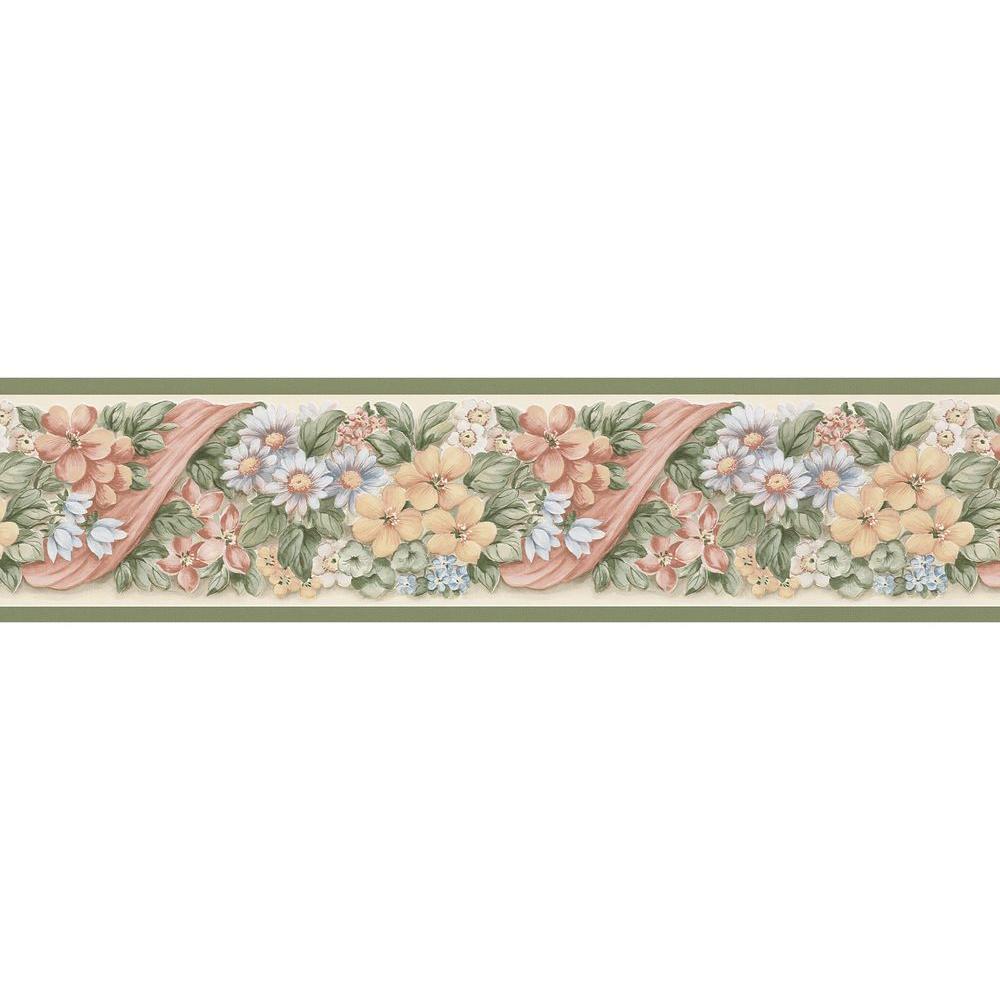Brewster Pastel Floral Ribbon Wallpaper Border Sample-137B38622SAM ...