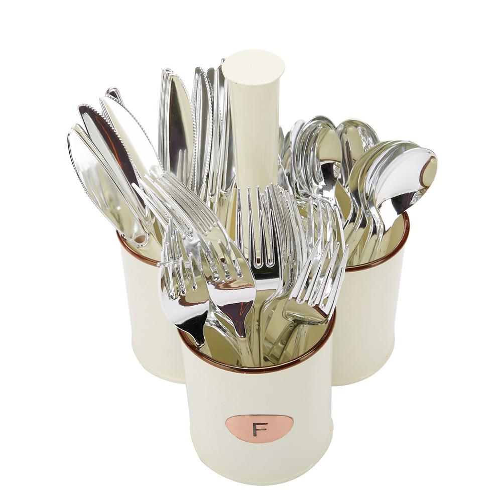 Mind Reader White Metal Galvanized 3 Section Utensil Holder Section Utensil Holder