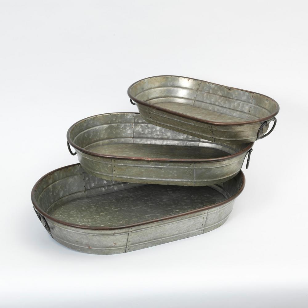 Gerson Antique Gray Metal Trays (Set of 3)2469970HDEC The Home Depot