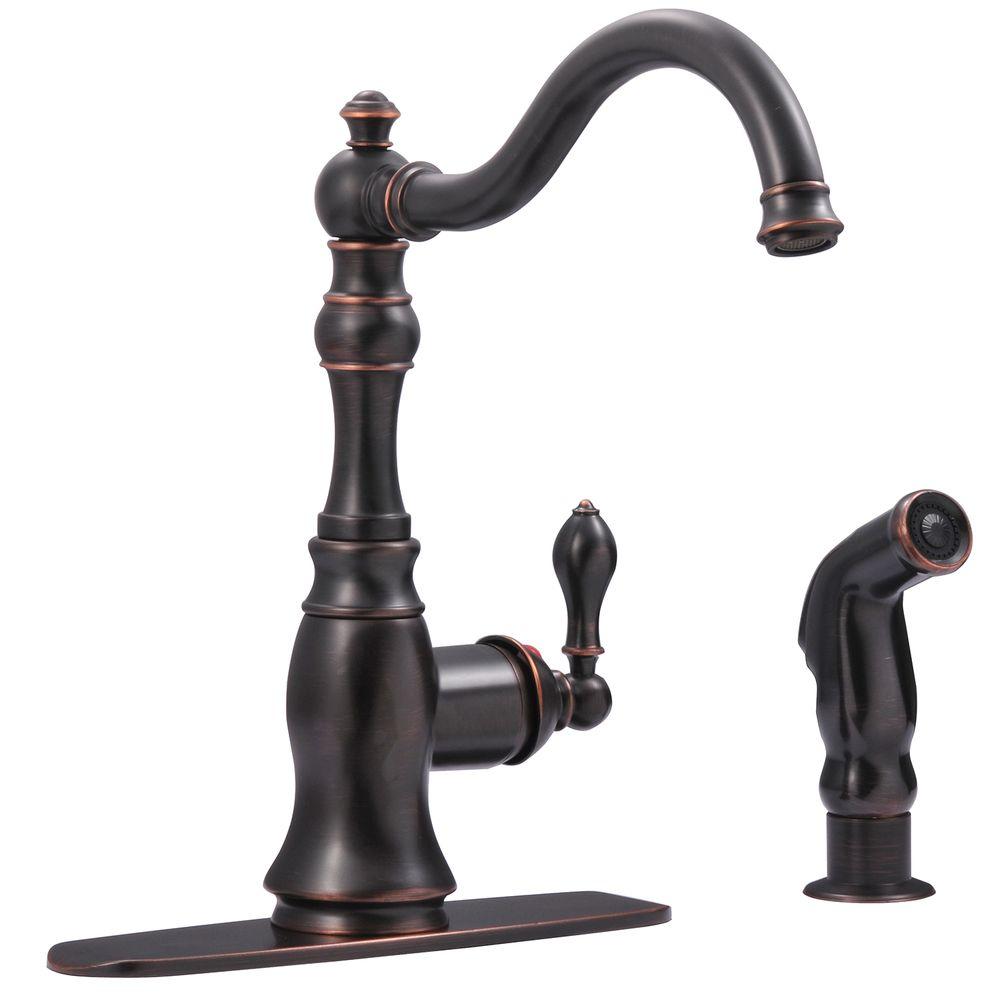 Ultra Faucets Bronze Single Handle Standard Kitchen Faucet With Side Sprayer In Oil Rubbed Bronze 15720188 The Home Depot