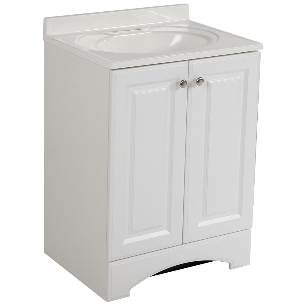 Glacier Bay 24 50 In W Bath Vanity White With Cultured Marble Top Basin Gb24p2 Wh The Home Depot - Home Depot Bathroom Cabinet Sinks