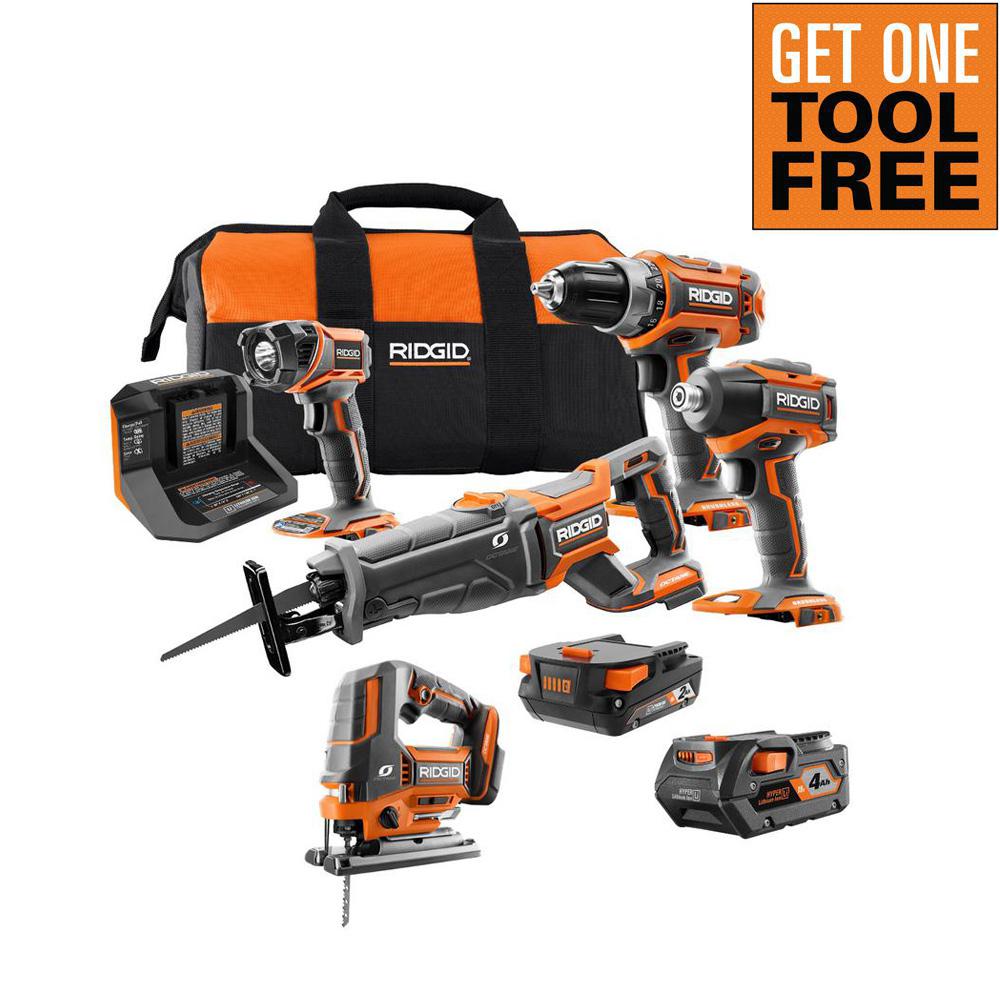 RIDGID 18V LithiumIon Brushless Cordless 4Tool Combo Kit, (1)2.0
