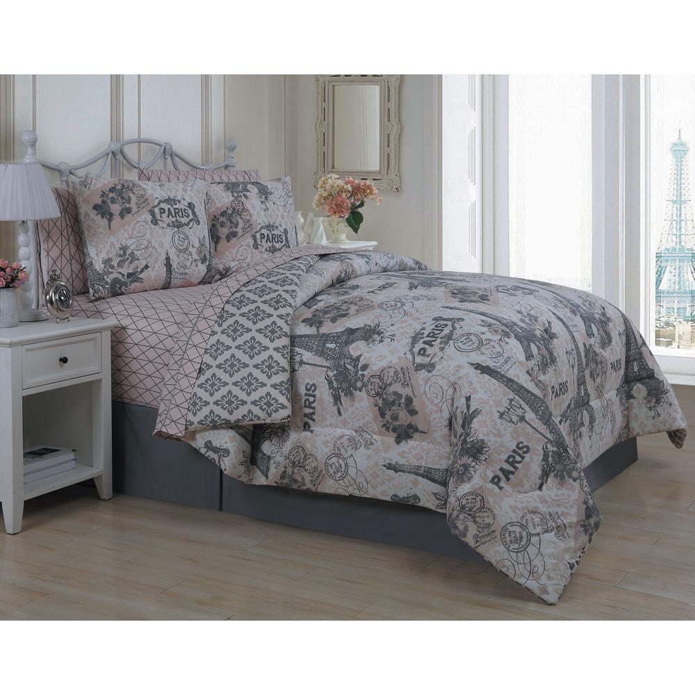 Queen Geometric Pink Comforters Comforter Sets Bedding Cherie 8 Piece Biab Queen Blush And Grey Comforter
