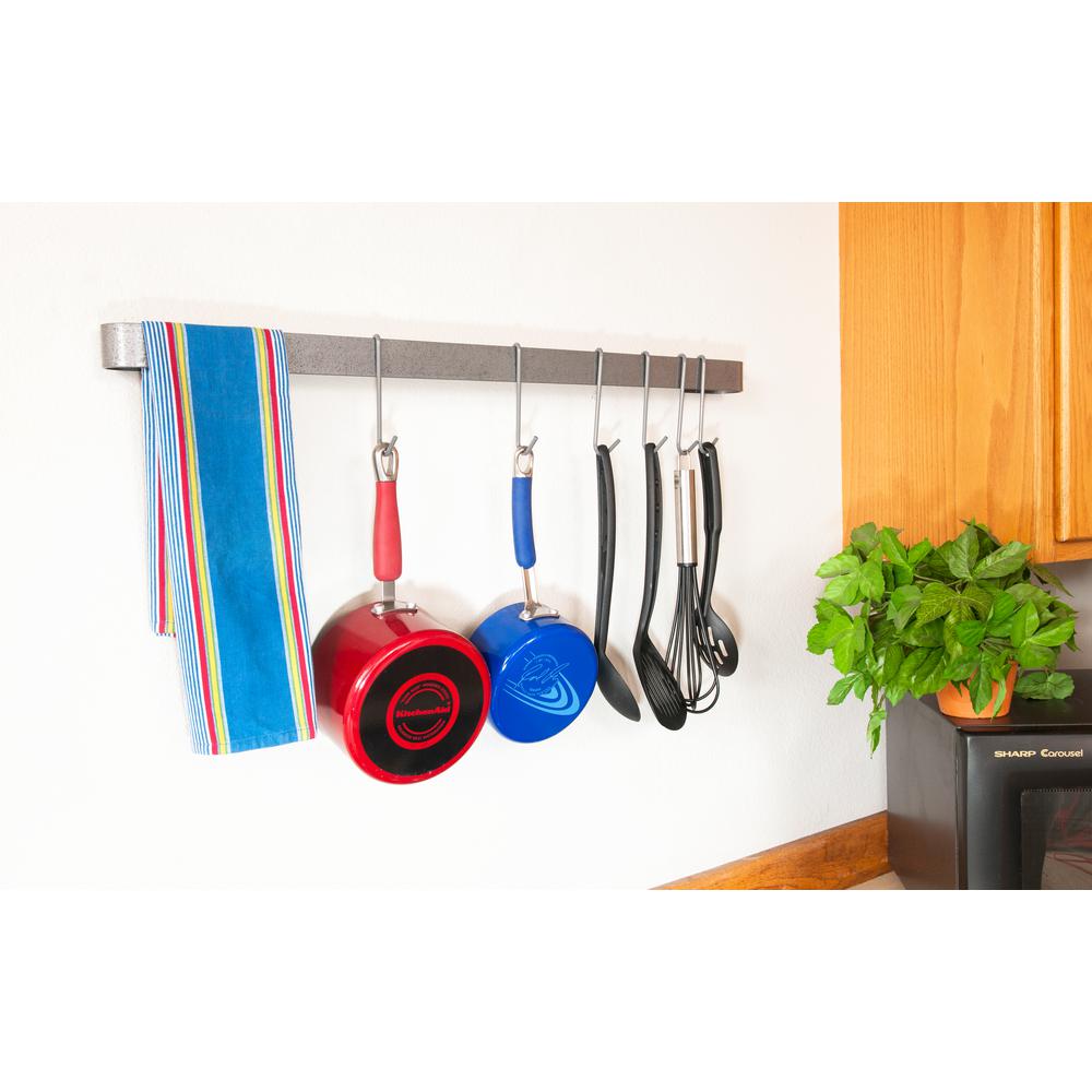 Rack It Up 22 in. Wall Rack Utensil Bar with 8 Hooks Steel Gray