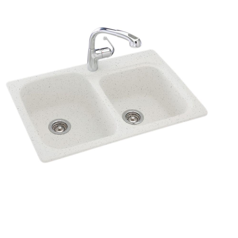 Swan Drop-In/Undermount Solid Surface 33 in. 1-Hole 55/45 ...