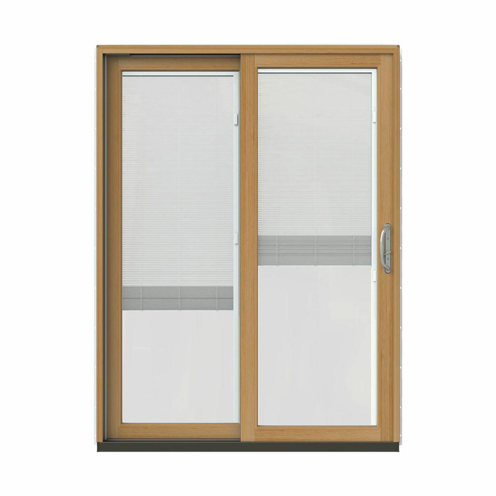 Jeld Wen 60 In X 80 W 2500 Contemporary Brown Clad Wood Left W 2500 Contemporary Brown Clad Wood Left Hand Full Lite Sliding Patio Door Stained Interior