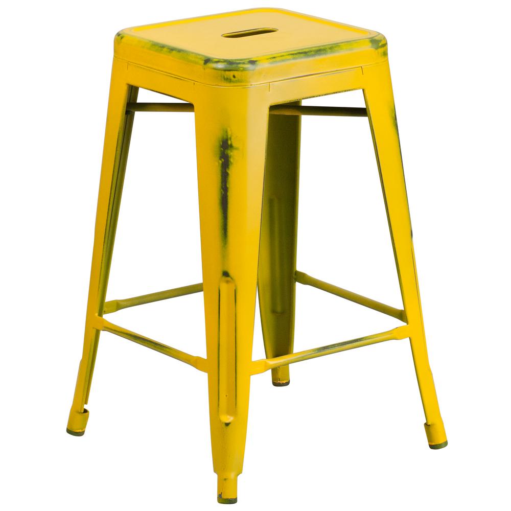 Flash Furniture 24 In Distressed Yellow Bar Stool Etbt350324yl Distressed Yellow Bar Stool