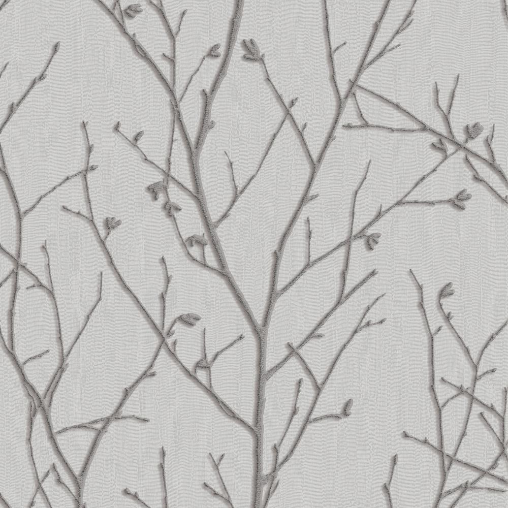 Graham Brown Evita Water Silk Sprig Silver Wallpaper Sample