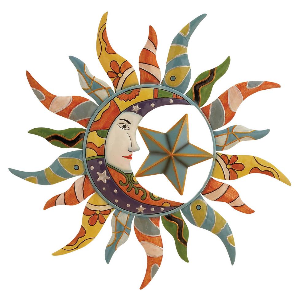 Litton Lane Iron Multicolored Celestial Sun Moon And Star Metal Work The Home Depot