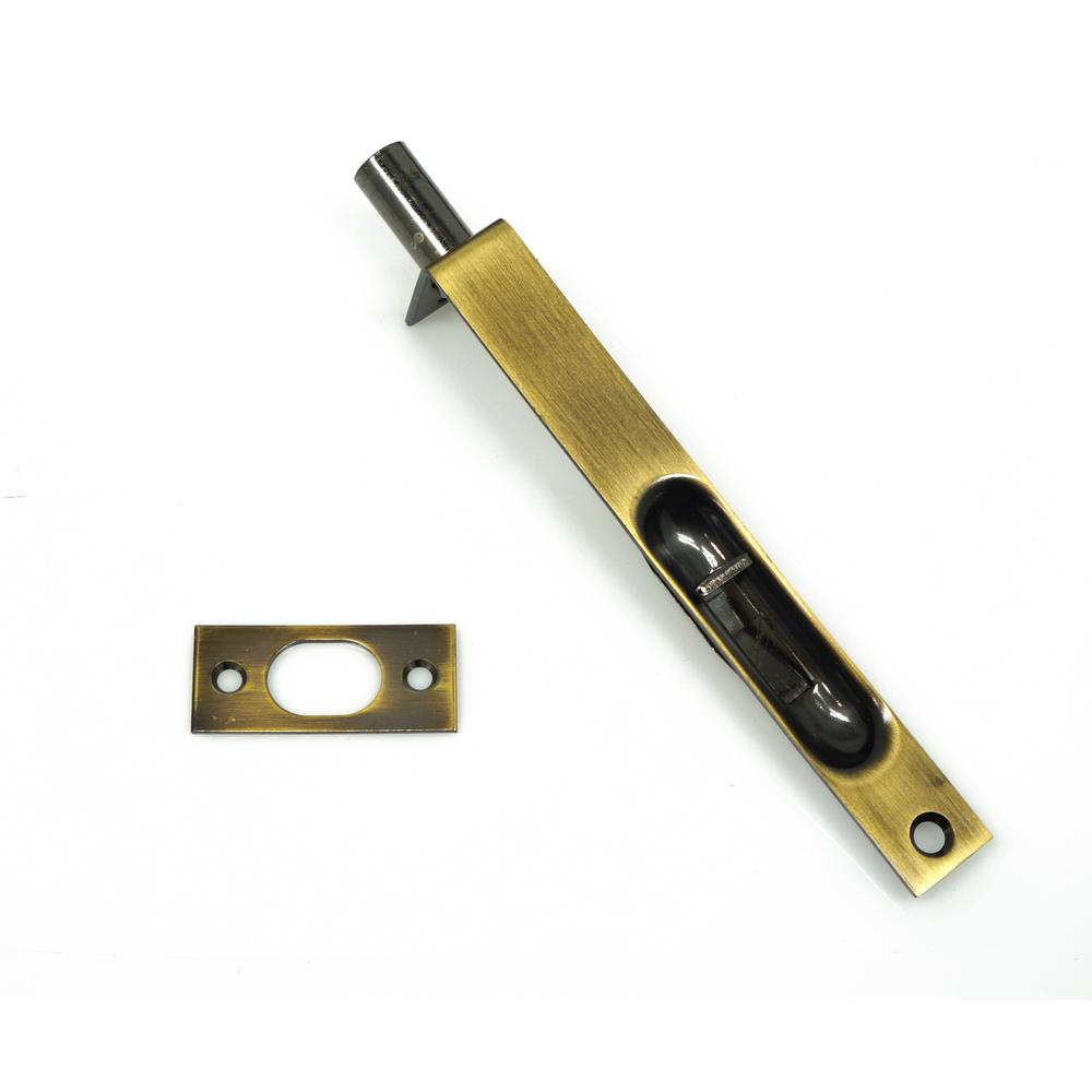 6 in. Solid Brass Flush Bolt with Square End in Antique Brass11010005 The Home Depot
