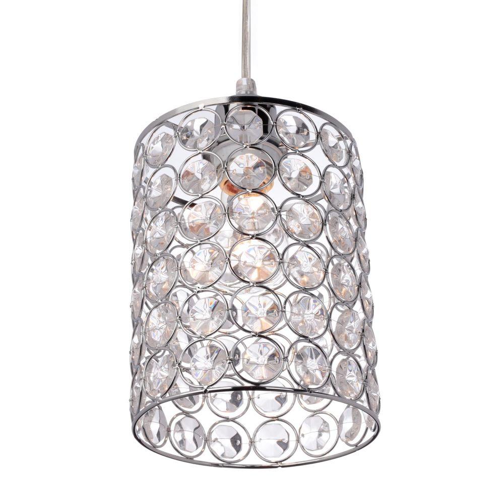 Globe Electric 15 Ft 1 Light Chrome Crystal Cylindrical Plug In Clear Cord Pendant With Shade